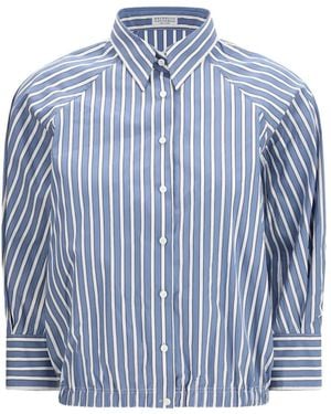 Brunello Cucinelli Shadow Stripe Poplin Monili - Blue
