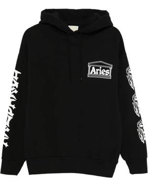 Aries Embroidered Hoodie - Black