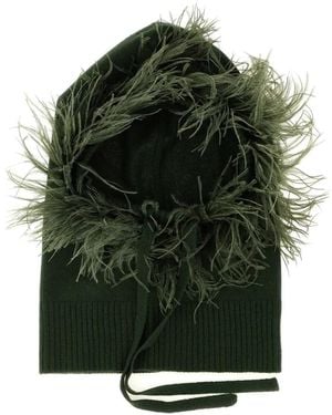 P.A.R.O.S.H. Feather-Trim Knitted Balaclava - Green