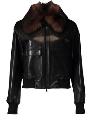 Susan Bender Shearling-Collar Leather Jacket - Black