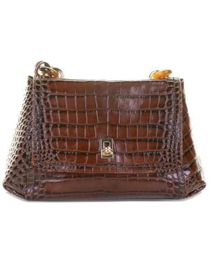 VISONA Croc-Effect Shoulder Bag - Brown