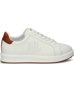 Ralph Lauren Logo-Embroidered Leather Sneakers - White