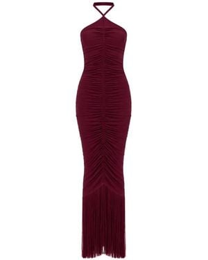 Baobab Zoe Ruched Fringe-Detail Maxi Dress - Red
