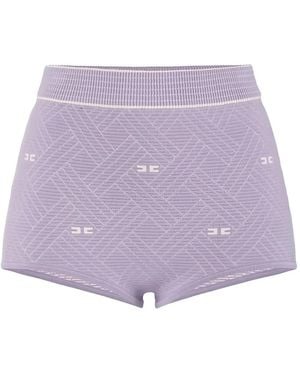 Elisabetta Franchi Diamond-Jacquard Knit Shorts - Purple