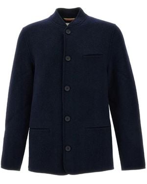 ALPE PIANO Ap Francesco Button-Up Collarless Jacket - Blue