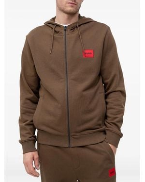 HUGO Zip-Up Hooded Jacket - Brown