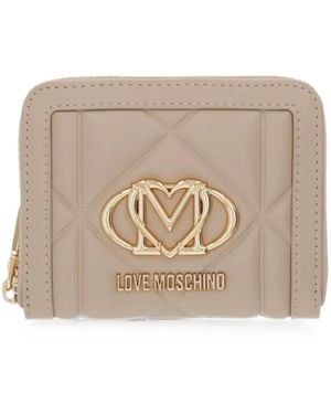Love Moschino Quilted Logo-Plaque Wallet - Natural