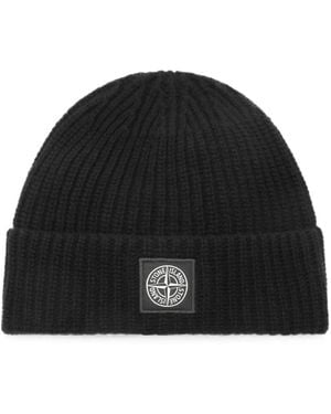 Stone Island Logo-Patch Ribbed-Knit Beanie Hat - Black