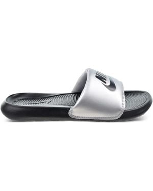Nike Victori One /Metallic Sliver" Slides - White