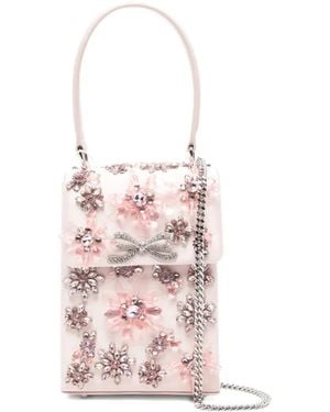 Self-Portrait Floral-Crystal Satin Mini Tote Bag - Pink