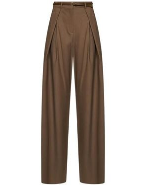 Max Mara Belted Pleated Trousers - Brown