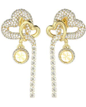 Guess Pavé-Set Heart-Pendant Earrings - White