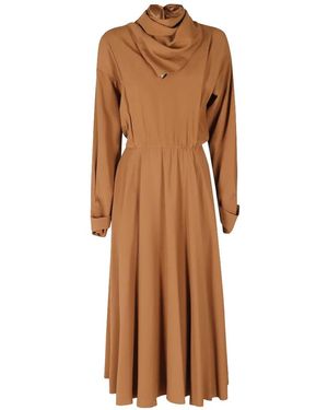 Alberta Ferretti Draped Satin-Finish Midi Dress - Brown