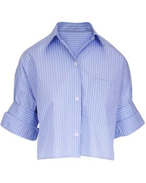 Twp Vertical-Stripe Cropped Shirt - Blue