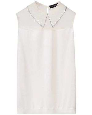 Fabiana Filippi Lace-Collar Mesh-Yoke Blouse - White