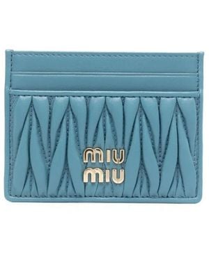 Miu Miu Matelassé Nappa Leather Card Holder - Blue