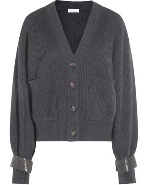 Brunello Cucinelli Cárdigan de canalé - Gris