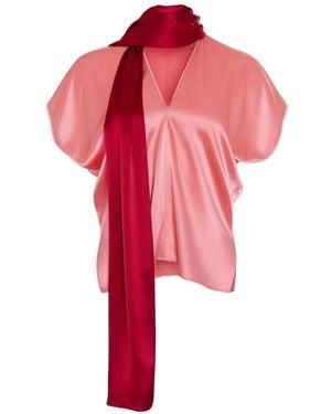 ROKSANDA Nava Satin V-Neck Top - Red