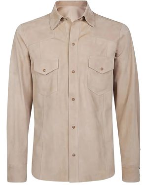 Eleventy Pocket Leather Shirt - Natural