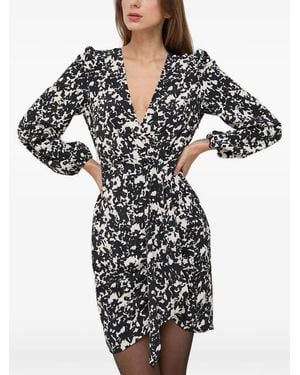 Morgan V-Neck Print Mini Dress - Black