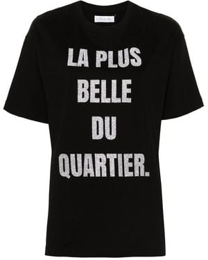 Loulou Glitter-Print Cotton T-Shirt - Black