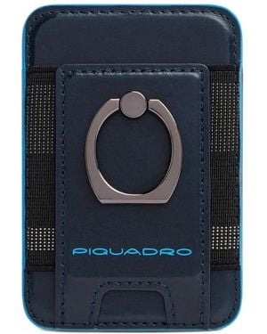 Piquadro Ring-Detail Leather Magsafe Cardholder - Blue