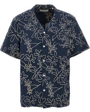 Forét Floral-Embroidery Shirt - Blue