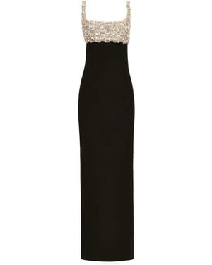 Oscar de la Renta Mother-Of-Pearl Embroidered Wool Gown - Black