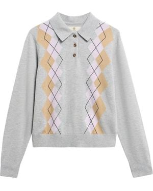 Barbour Jersey Fawne Argyle Con Cuello De Polo De Punto De Intarsia - Blanco