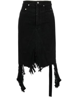 Rick Owens Distressed Denim Midi Skirt - Black