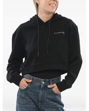 John Richmond Logo-Print Cropped Hoodie - Black