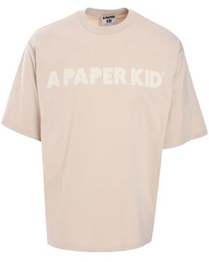 A PAPER KID Logo-Print T-Shirt - Natural