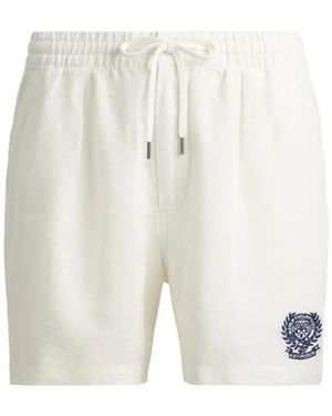 Polo Ralph Lauren X Wimbledon Embroidered Drawstring Linen Shorts - White