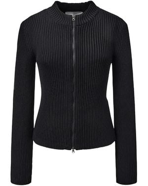 Amomento Geribbeld Vest Met Col - Zwart