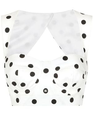 Dolce & Gabbana Cotton Drill Bustier Top With Polka Dot Print - White