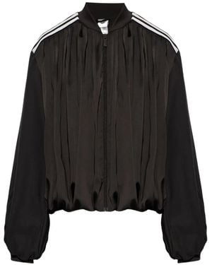 adidas Pleated Puff-Sleeve Blouse - Black