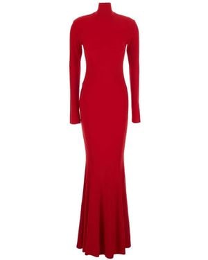Norma Kamali Turtle-Neck Long-Sleeve Maxi Dress - Red