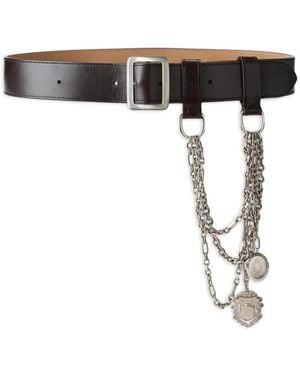 Ralph Lauren Chain-Trim Washed-Leather Belt - Black
