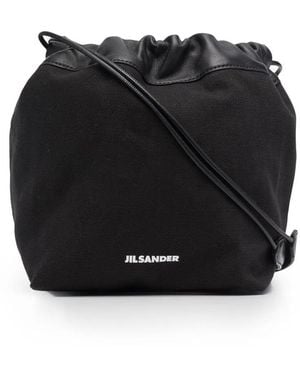 Jil Sander Logo Drawstring Shoulder Bag - Black