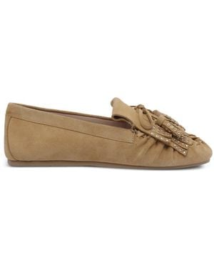 Stuart Weitzman Barry Stud-Embellished Fringe Loafers - Brown