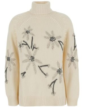 P.A.R.O.S.H. Floral-Embroidered Roll-Neck Jumper - White