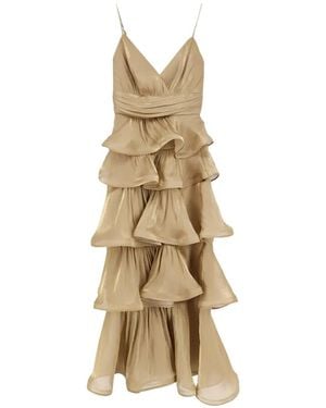 ACTUALEE Ruffled Tiered Maxi Dress - Metallic
