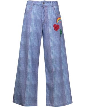 Amir Slama Crochet-Patch Culotte Trousers - Blue