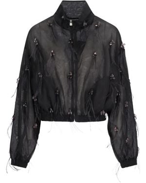 GIUSEPPE DI MORABITO Feather-Embellished Bead-Detail Bomber Jacket - Black