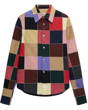 Marni Multicolor Patchwork Poplin Shirt - Natural