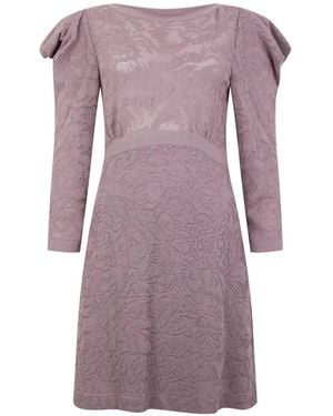 Alberta Ferretti Jacquard-Knit Puffed-Sleeve Mini Dress - Purple