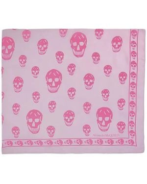McQueen Skull-Print Silk Scarf - Pink