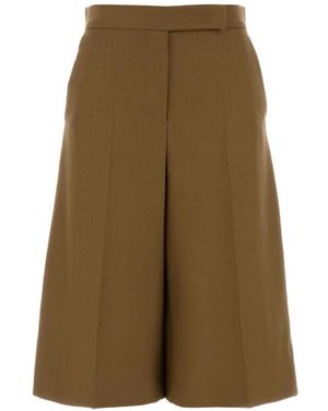 Max Mara Slub Wool Canvas Bermuda Shorts - Green