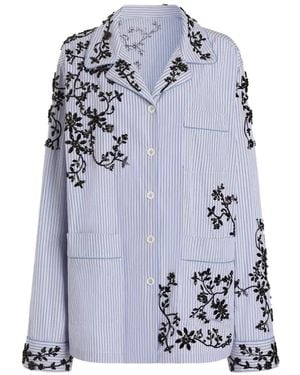 Dolce & Gabbana Cotton Vanity Shirt With Flowers Embroidery - Blue