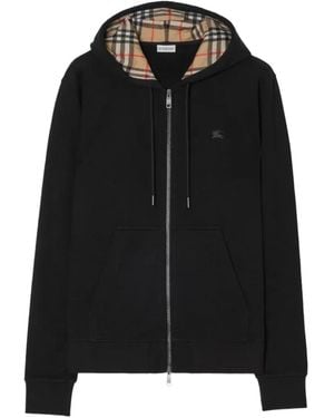 Burberry Check Hood Cotton Zip Hoodie - Black